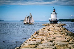 Windjammer Sailboat Passes Spring Point Ledge Lighthouse in Main
